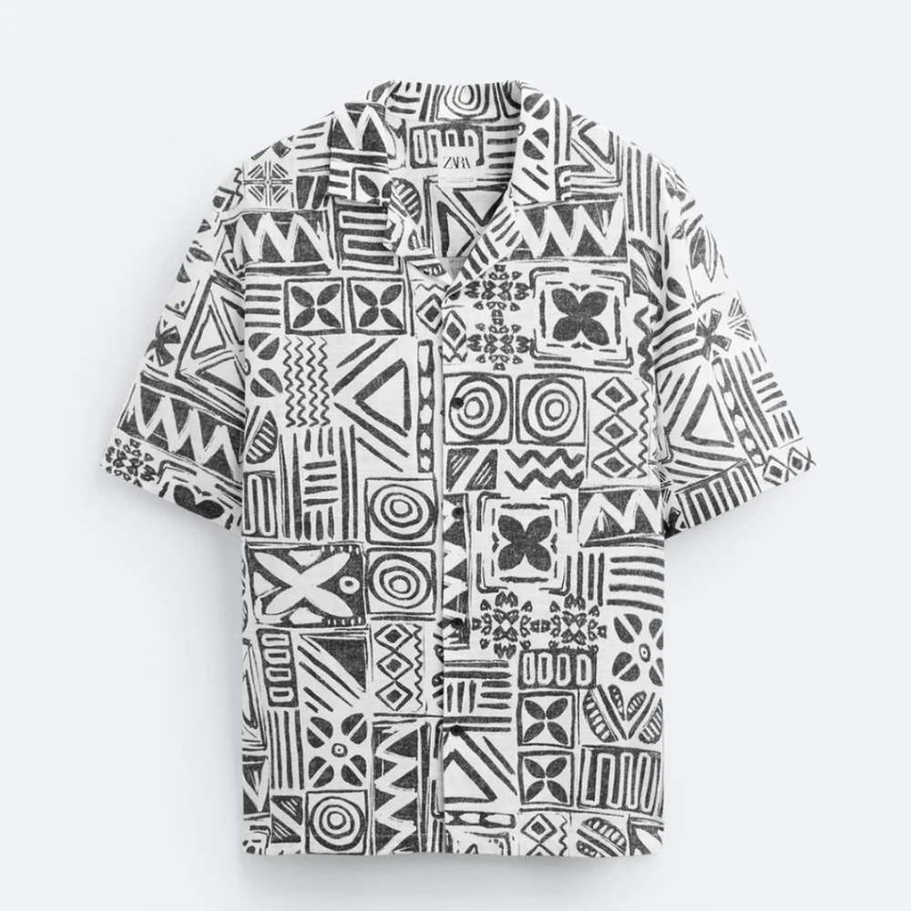 New Zara Men's Geometric Print Shirt Black White 0399/064 - Picture 1 of 9